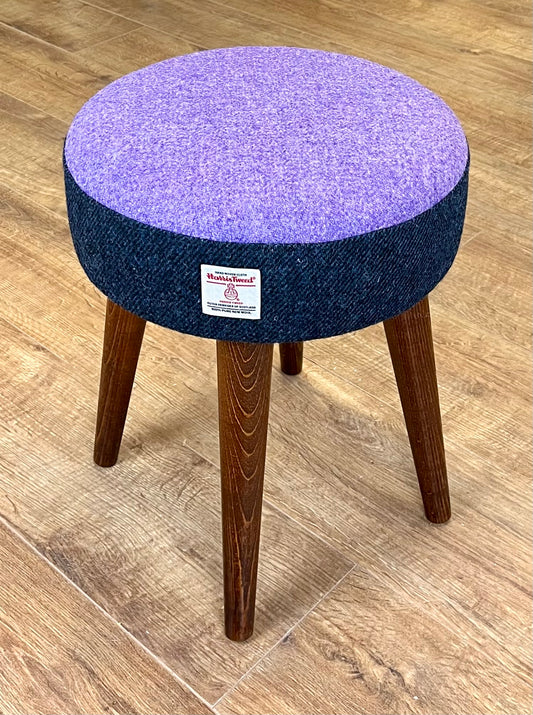 Two Tone Lilac & Navy Harris Tweed Small Stool