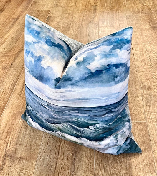 Sheigra Velvet and Grey Harris Tweed Cushion 20”