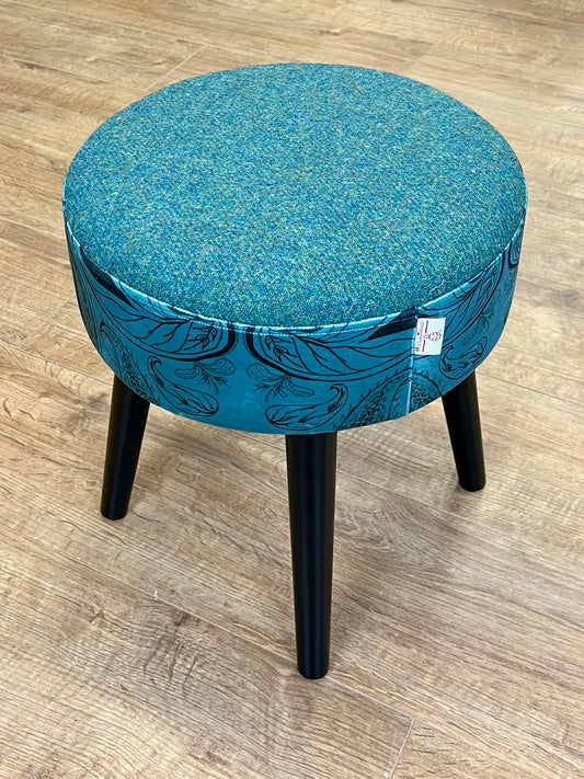 Paisley Pattern Velvet and Harris Tweed Small Stool