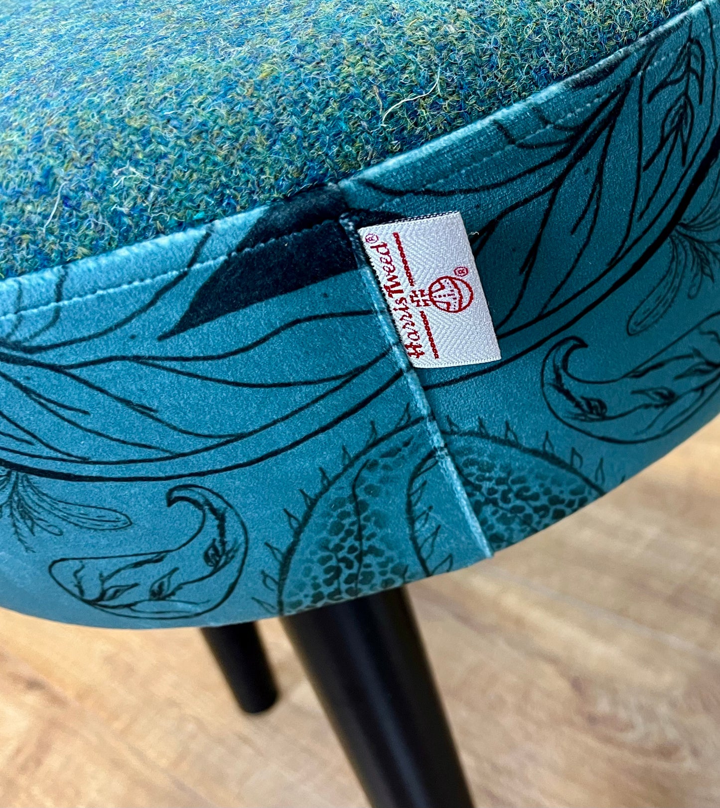 Paisley Pattern Velvet and Harris Tweed Small Stool