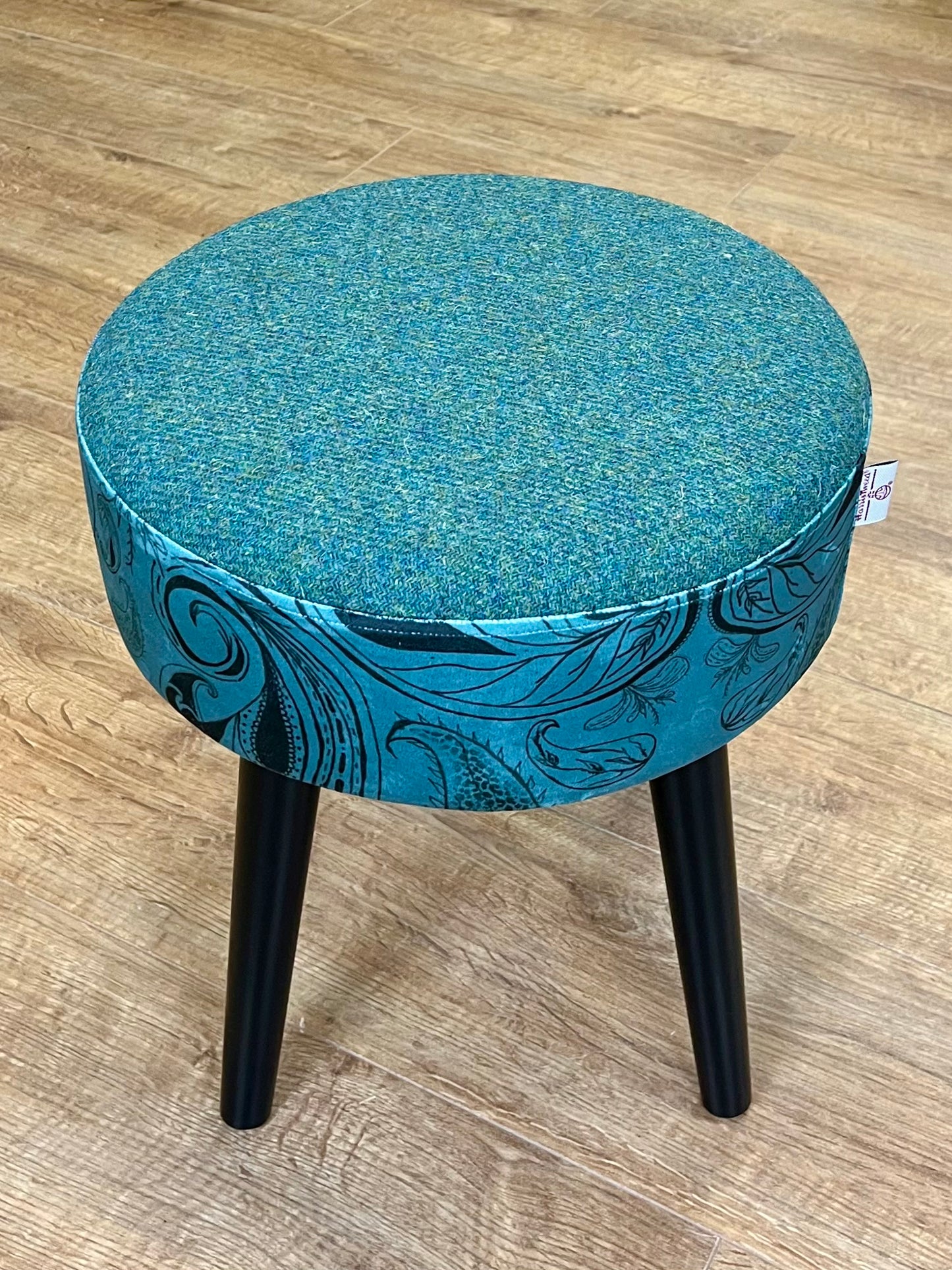 Paisley Pattern Velvet and Harris Tweed Small Stool