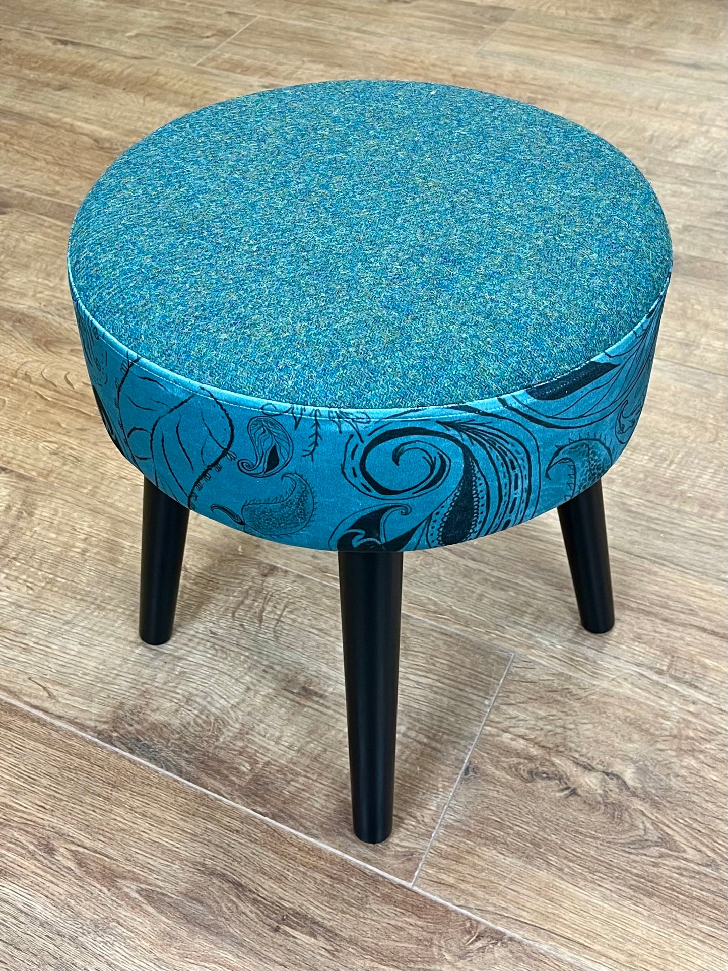 Paisley Pattern Velvet and Harris Tweed Small Stool