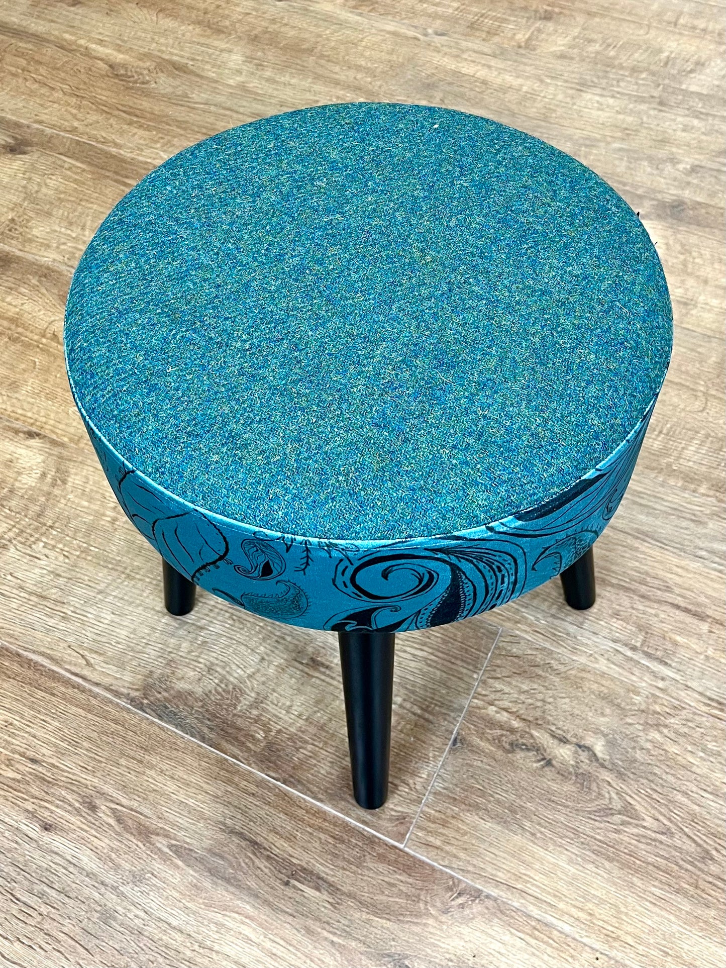 Paisley Pattern Velvet and Harris Tweed Small Stool