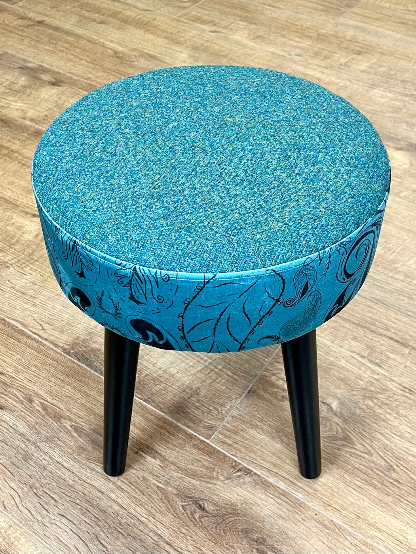 Paisley Pattern Velvet and Harris Tweed Small Stool