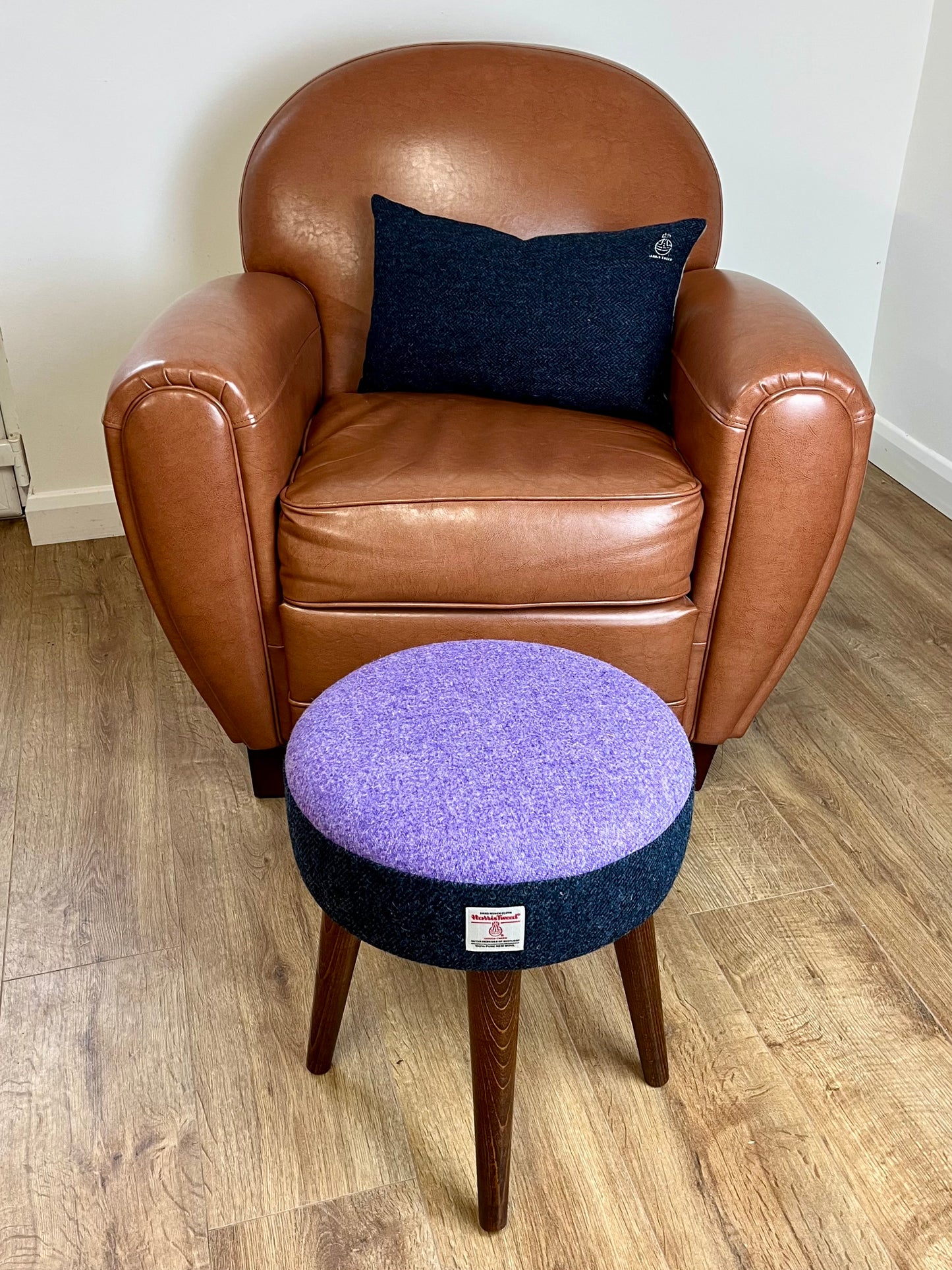 Two Tone Lilac & Navy Harris Tweed Small Stool