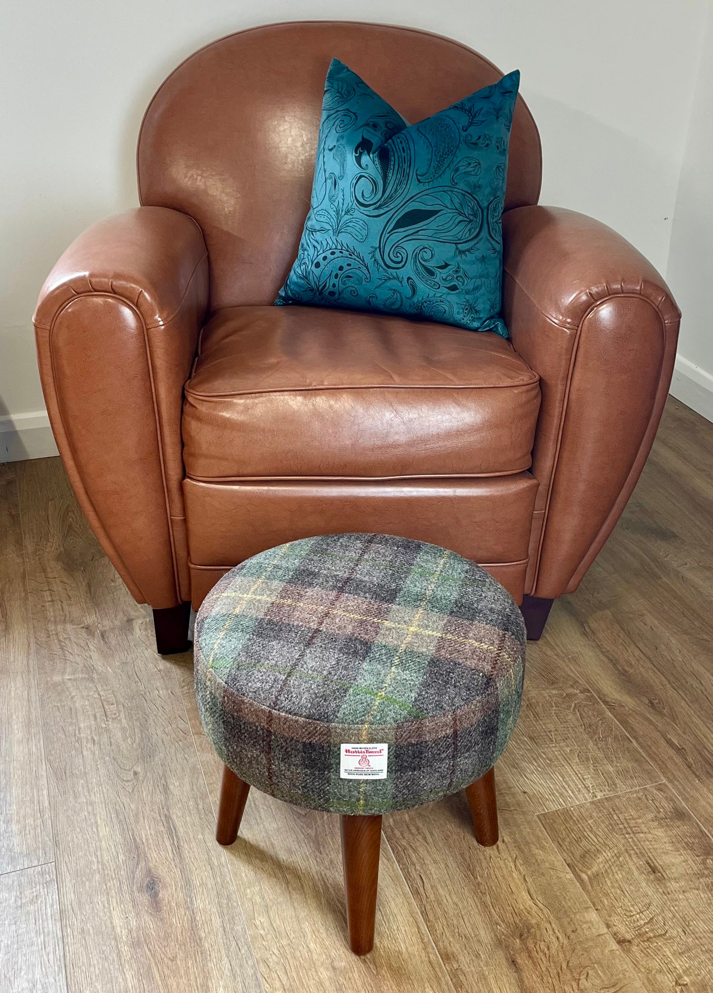 Brown and Green Tartan Harris Tweed Small Footstool
