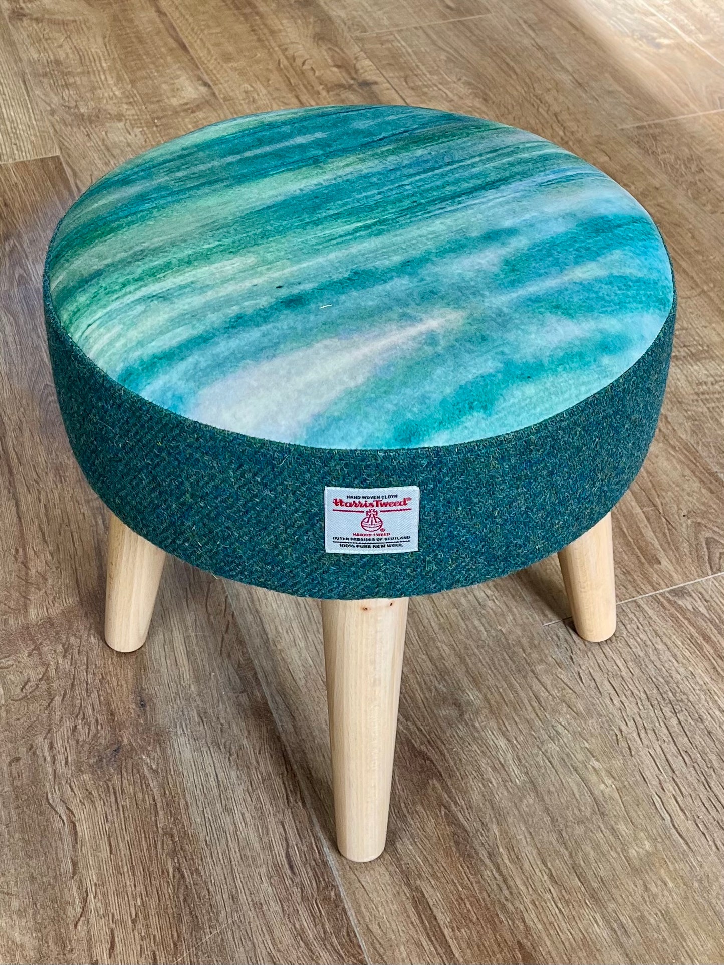 Emerald Sea Velvet and Harris Tweed Small Footstool