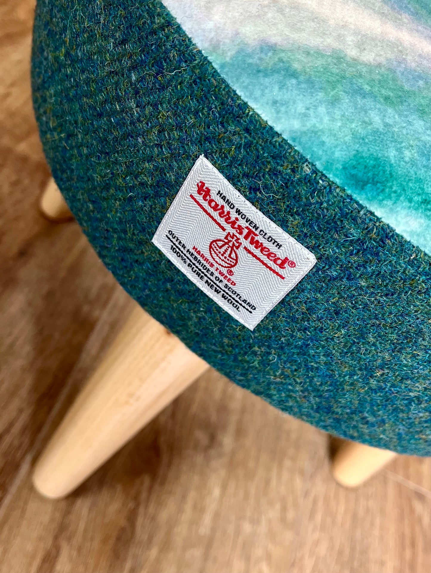 Emerald Sea Velvet and Harris Tweed Small Footstool