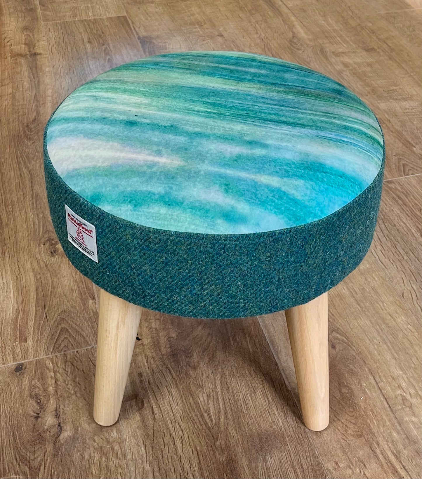 Emerald Sea Velvet and Harris Tweed Small Footstool