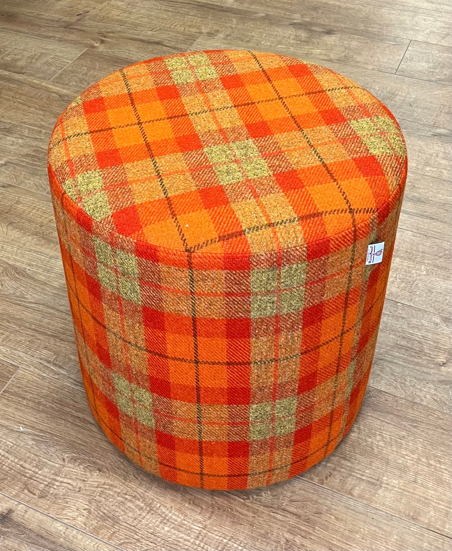 Orange Tartan Harris Tweed Large Chunky Stool / Footstool