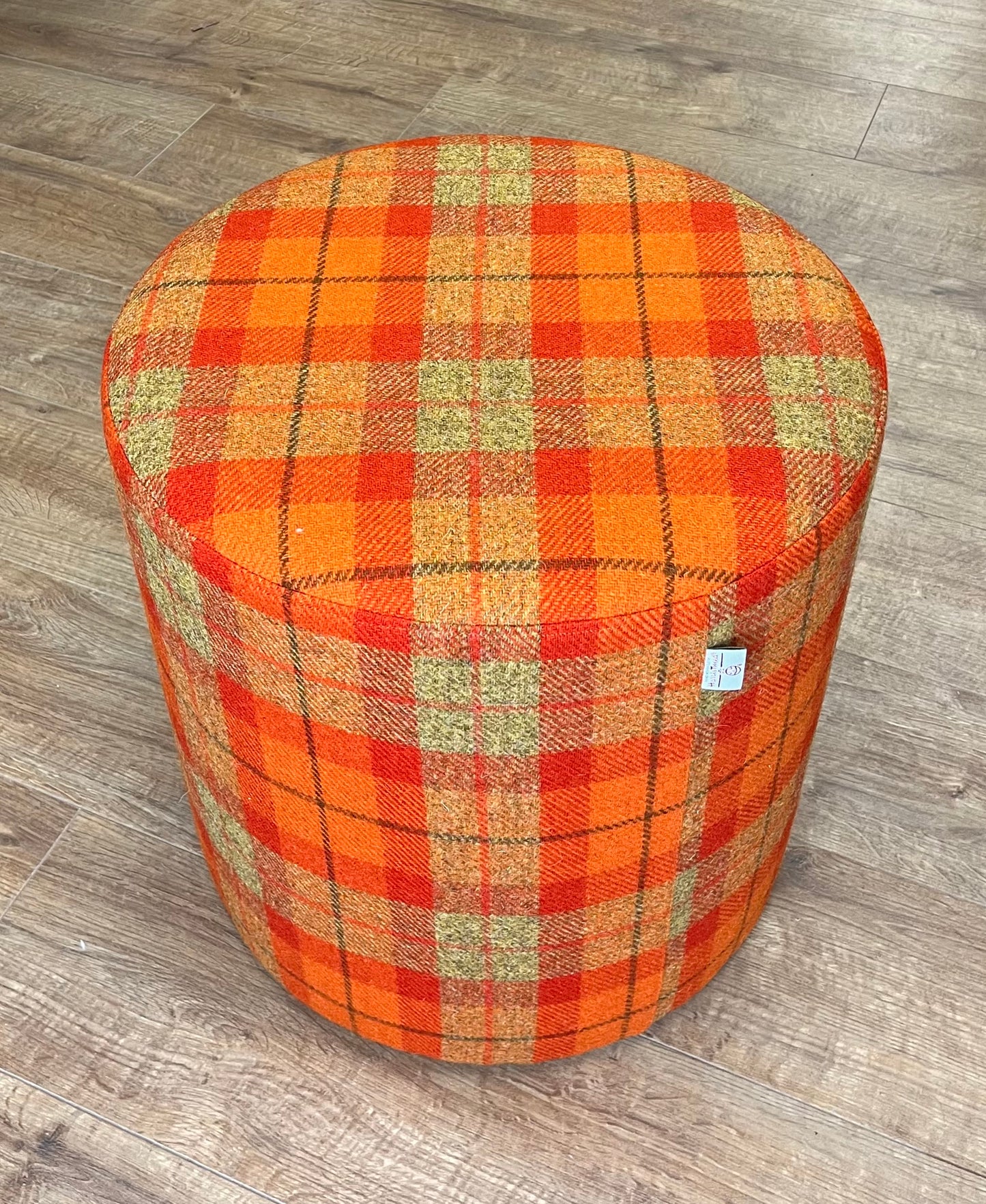 Orange Tartan Harris Tweed Large Chunky Stool / Footstool
