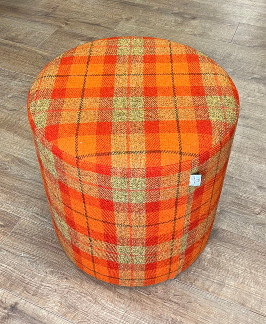 Orange Tartan Harris Tweed Large Chunky Stool / Footstool