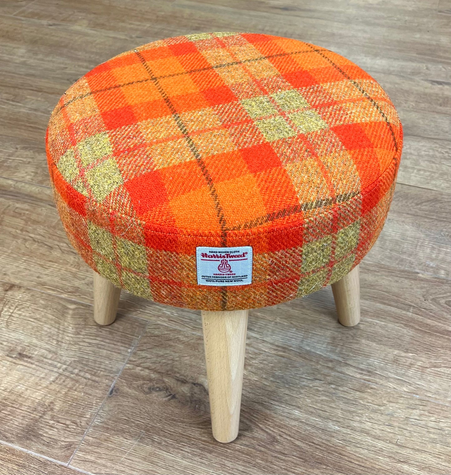 Orange Tartan Harris Tweed Small Footstool