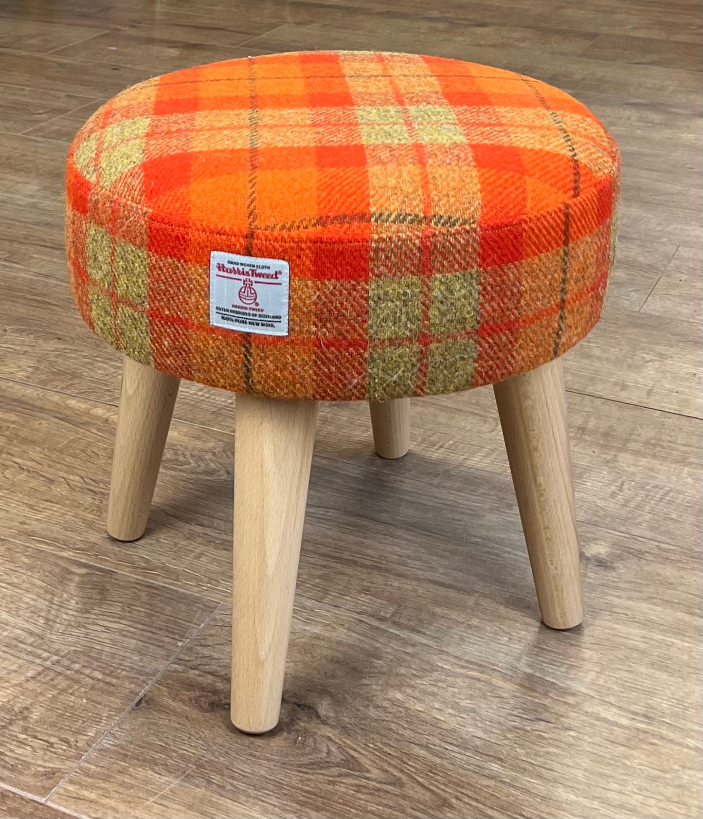 Orange Tartan Harris Tweed Small Footstool