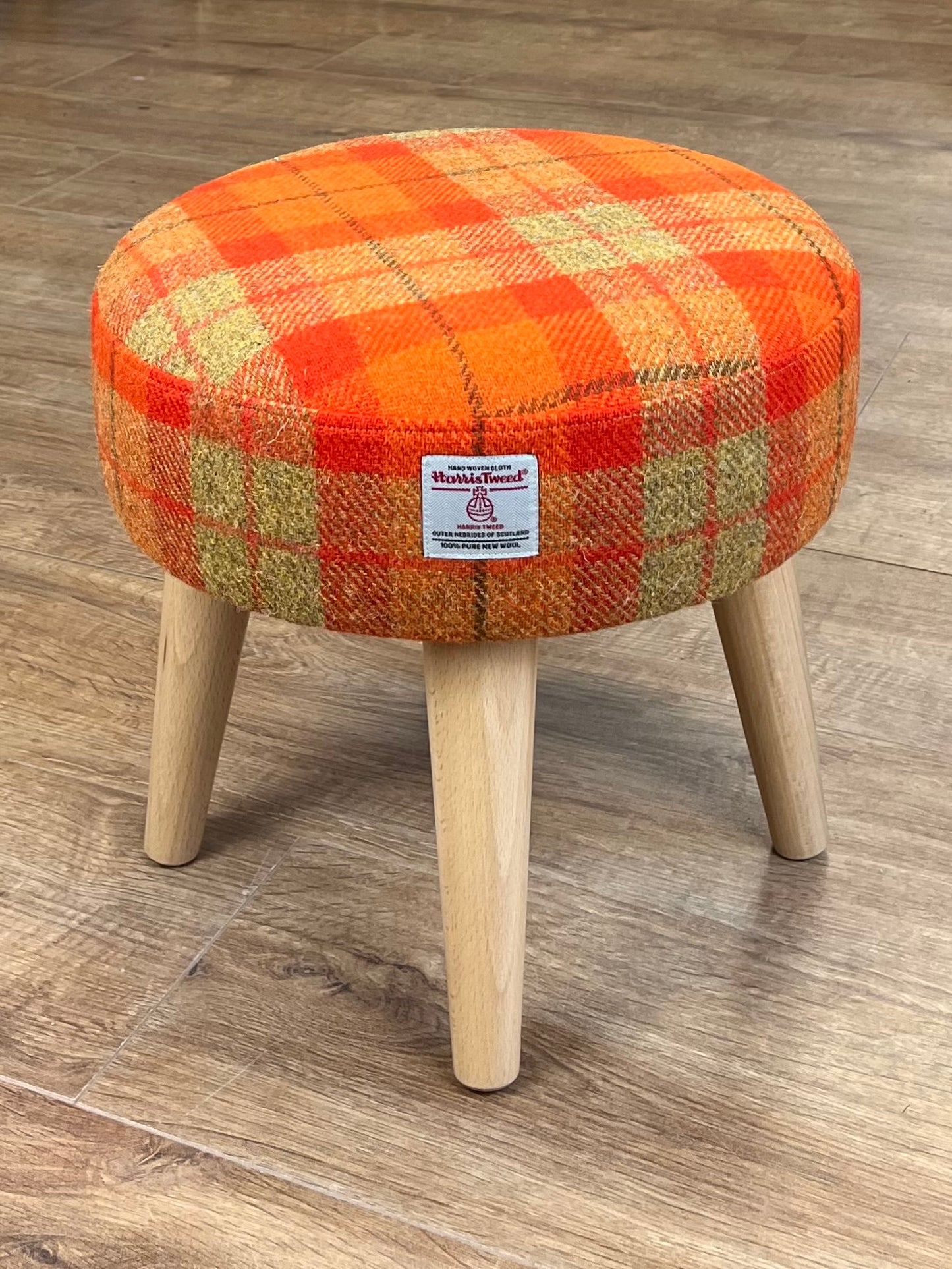Orange Tartan Harris Tweed Small Footstool