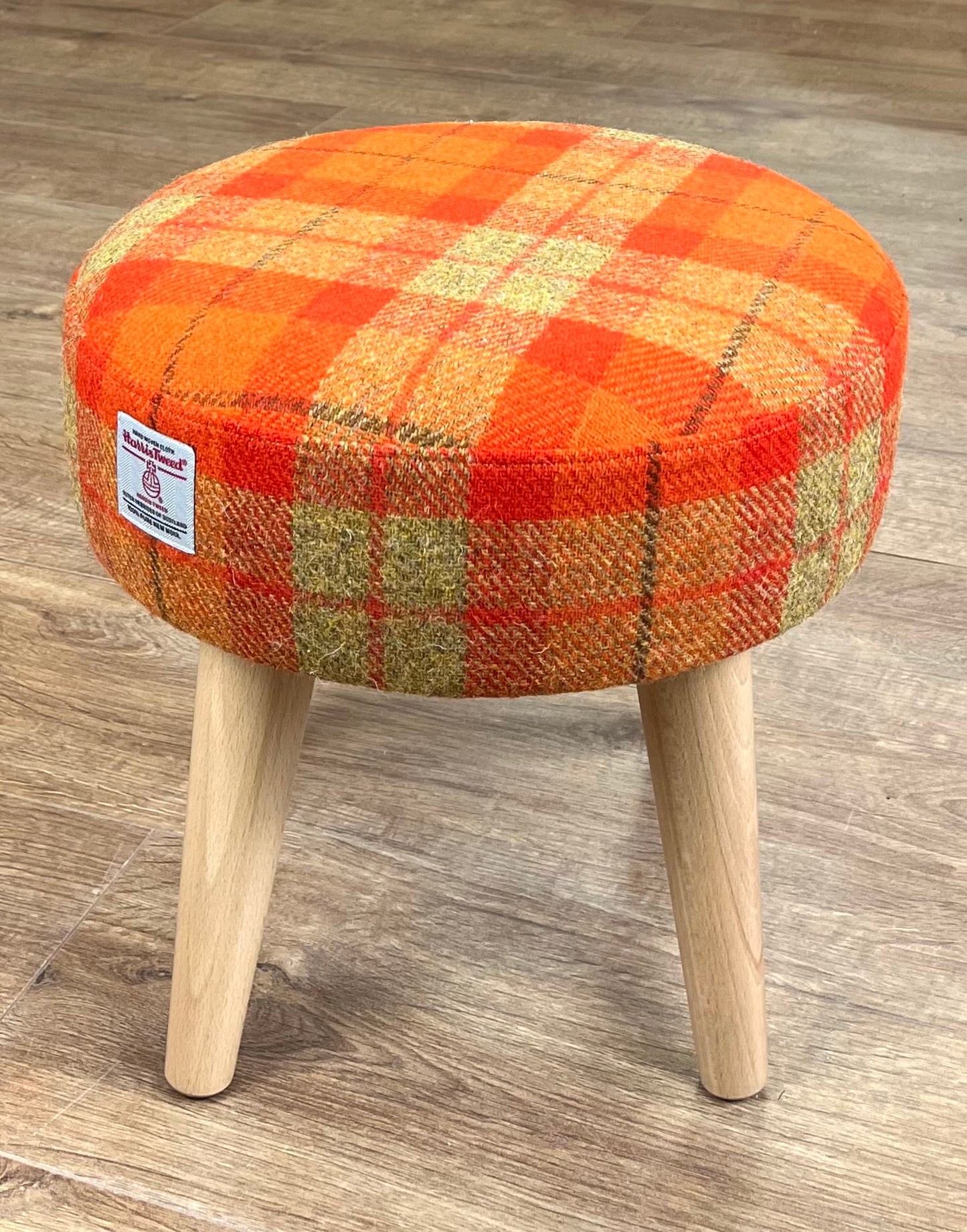 Orange Tartan Harris Tweed Small Footstool