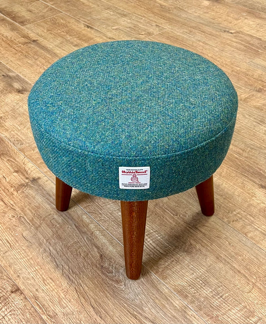 Deep Green Harris Tweed Footstool with Dark Varnished Light Wooden Legs