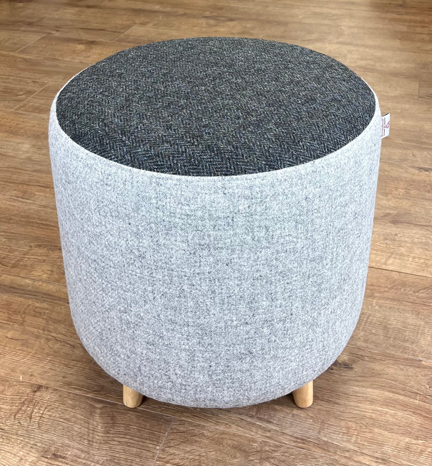Grey and Charcoal Herringbone Harris Tweed Chunky Footstool