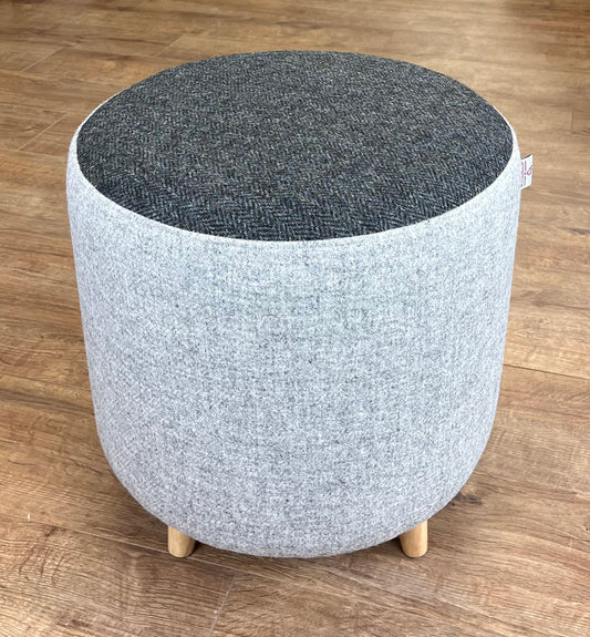 Grey and Charcoal Herringbone Harris Tweed Chunky Footstool