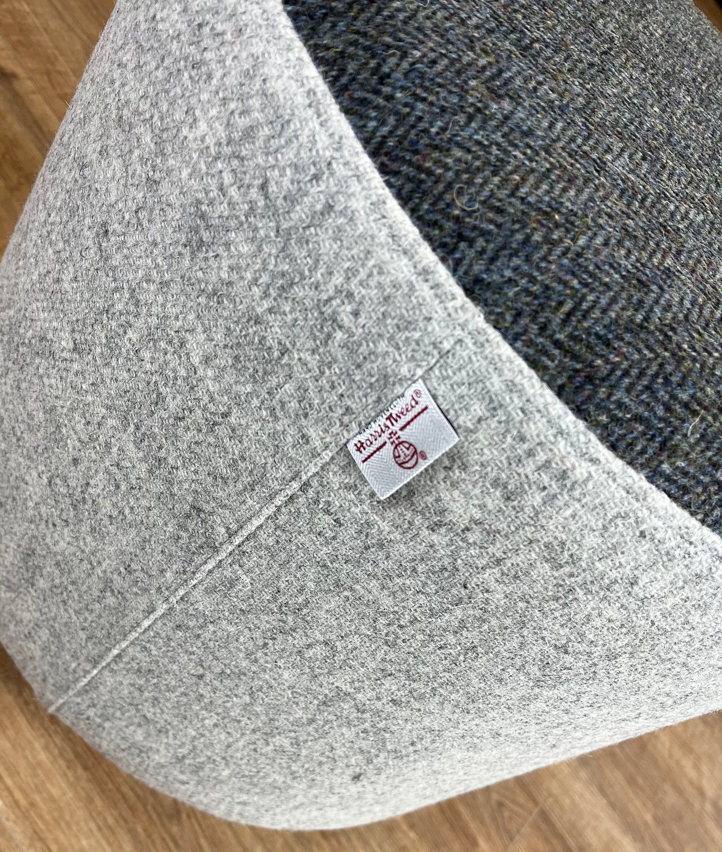 Grey and Charcoal Herringbone Harris Tweed Chunky Footstool