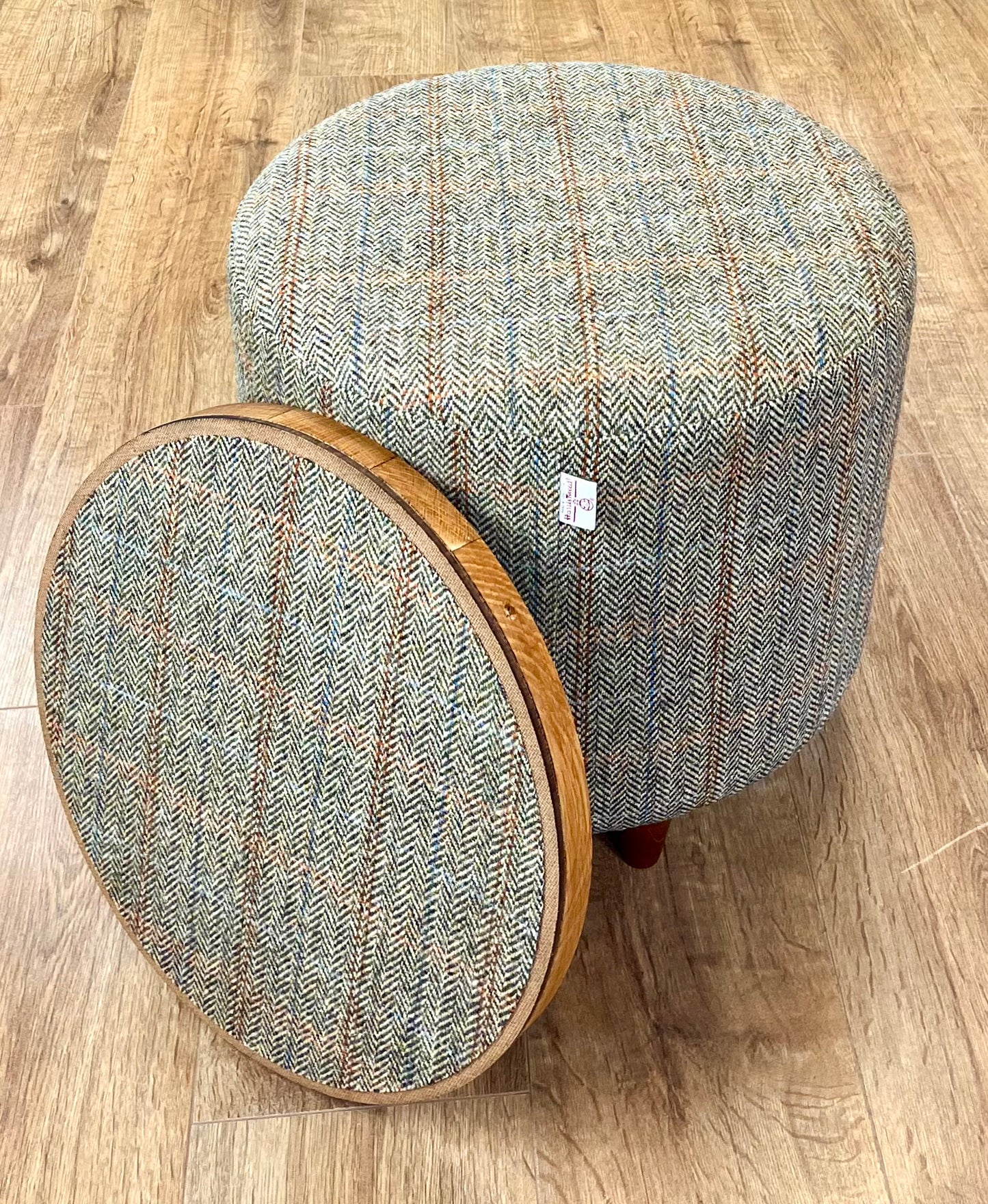 Jura Oak Whisky Barrel Top Harris Tweed 'Wee Dram' Table Footstool