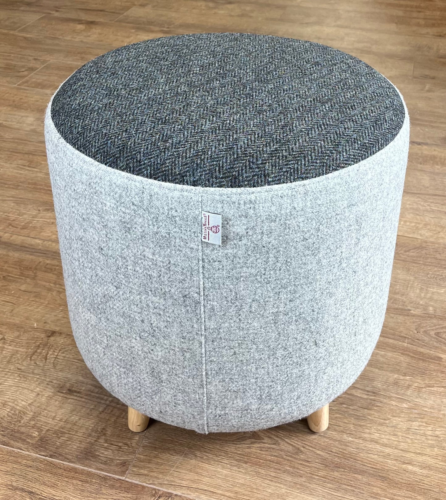 Grey and Charcoal Herringbone Harris Tweed Chunky Footstool