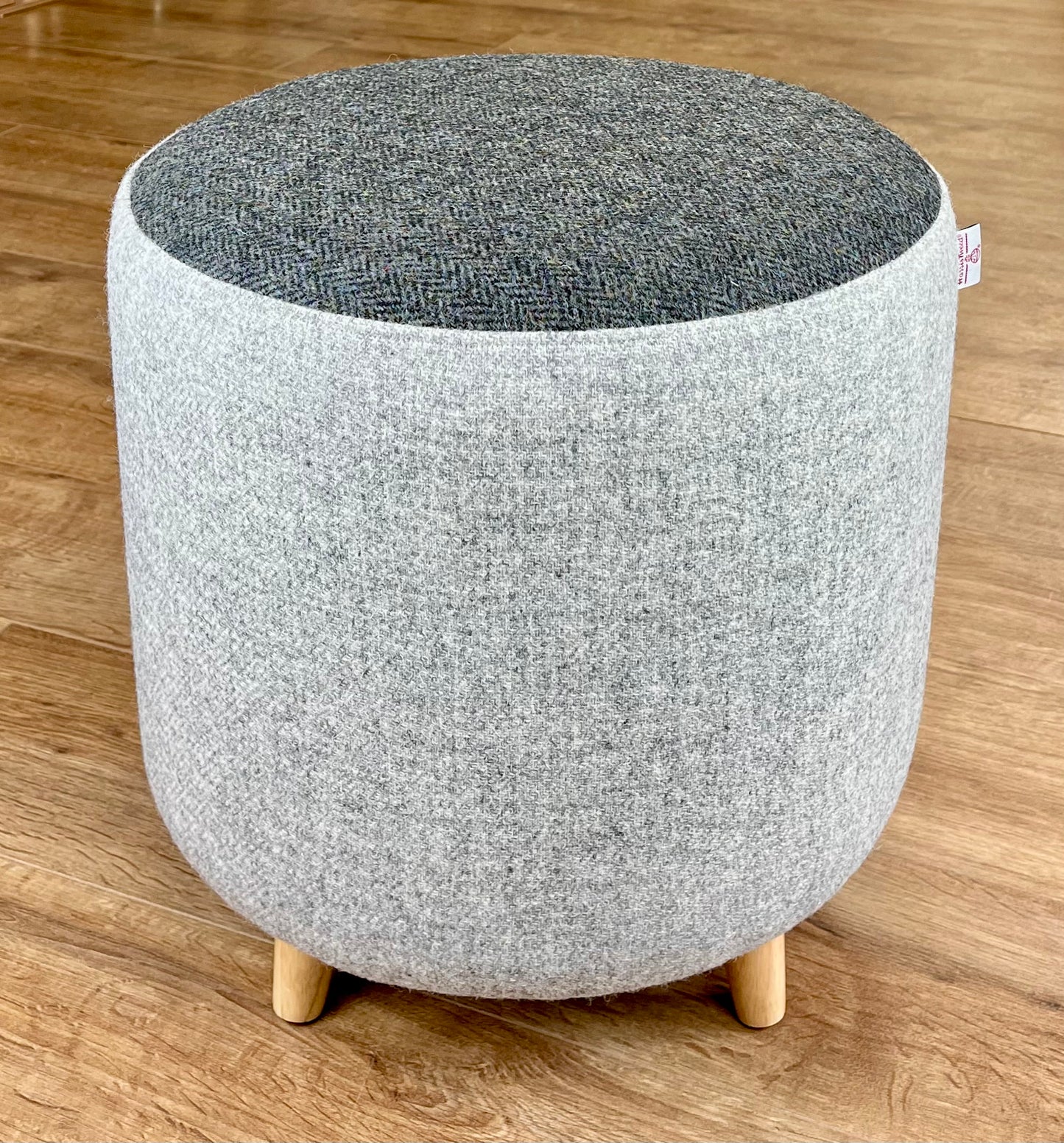 Grey and Charcoal Herringbone Harris Tweed Chunky Footstool