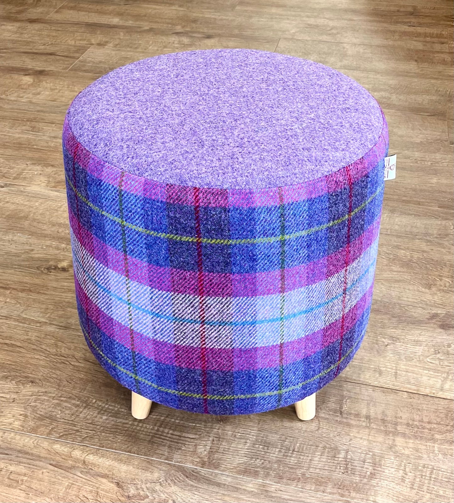 Lilac and Purple Tartan Harris Tweed Chunky Footstool