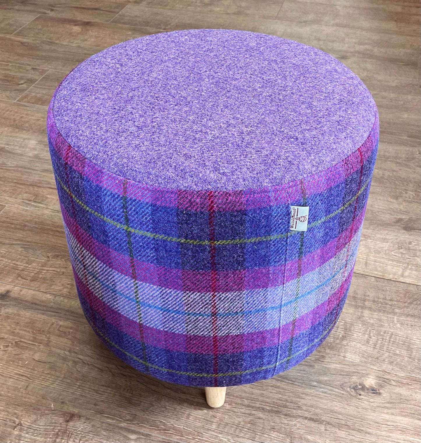 Lilac and Purple Tartan Harris Tweed Chunky Footstool