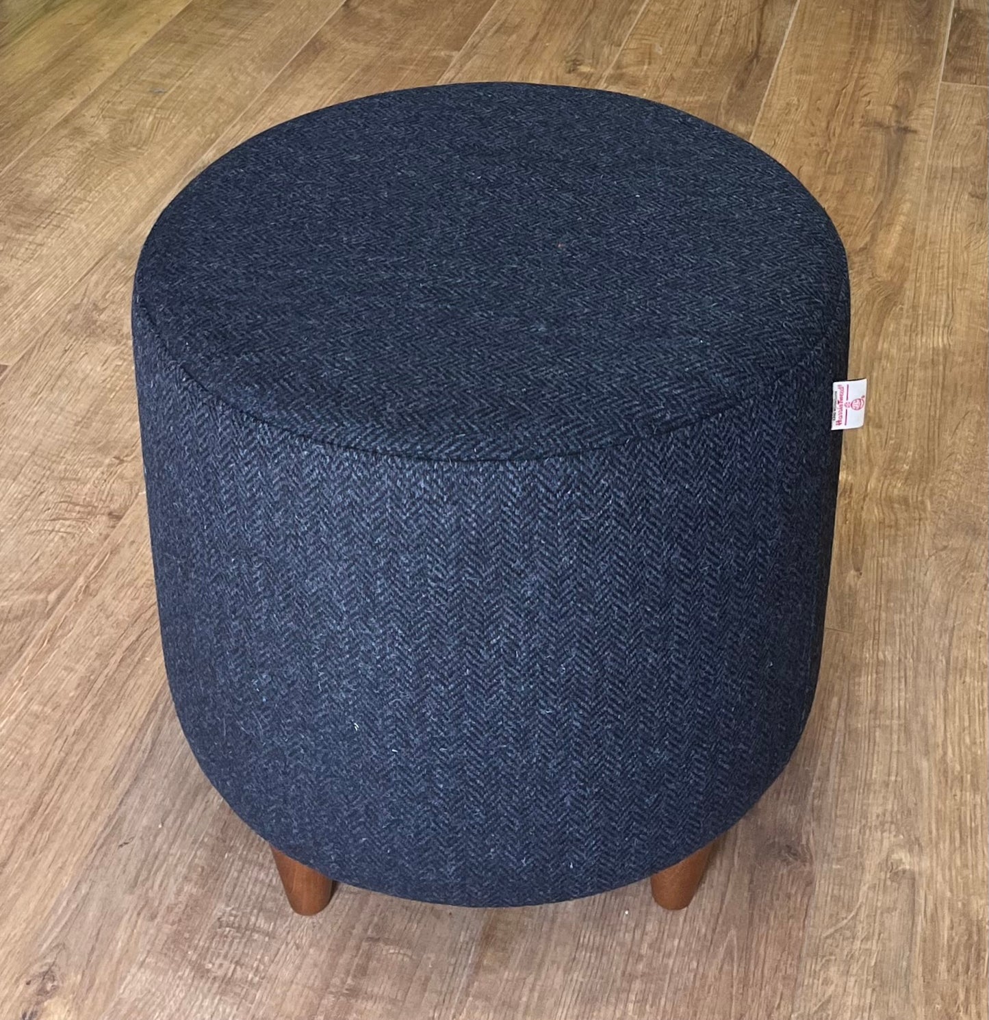 Navy Blue Harris Tweed Chunky Footstool
