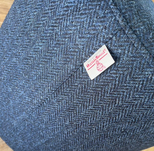 Navy Blue Harris Tweed Chunky Footstool