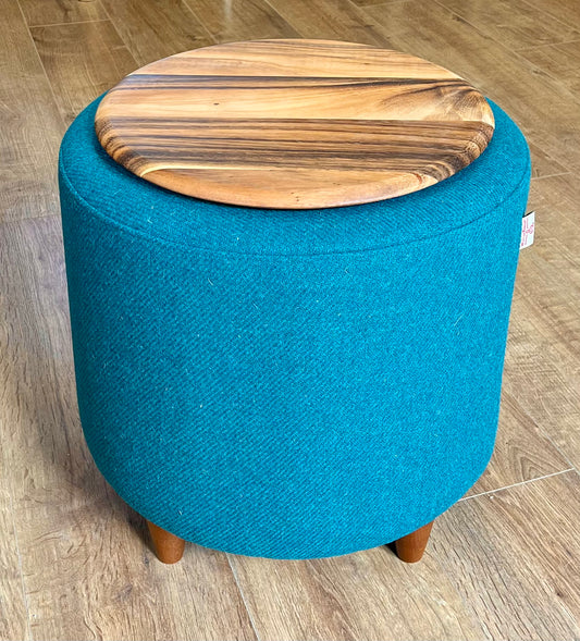 Teal Harris Tweed Chunky Table Footstool