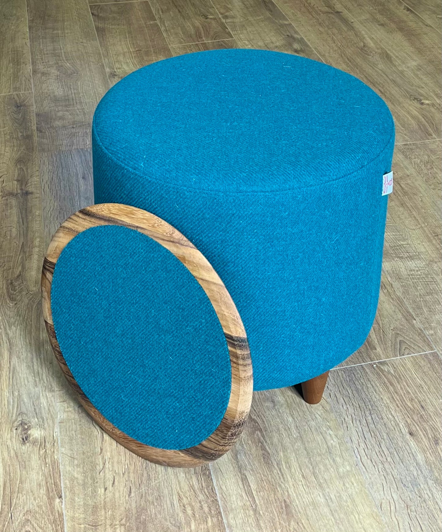 Teal Harris Tweed Chunky Table Footstool