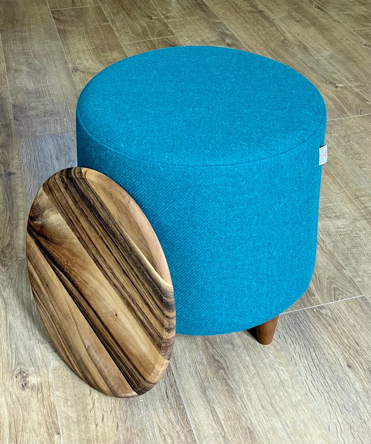 Teal Harris Tweed Chunky Table Footstool