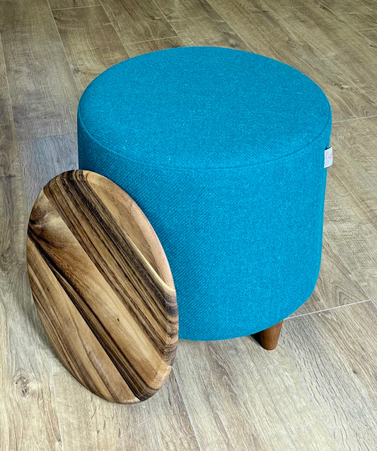 Teal Harris Tweed Chunky Table Footstool