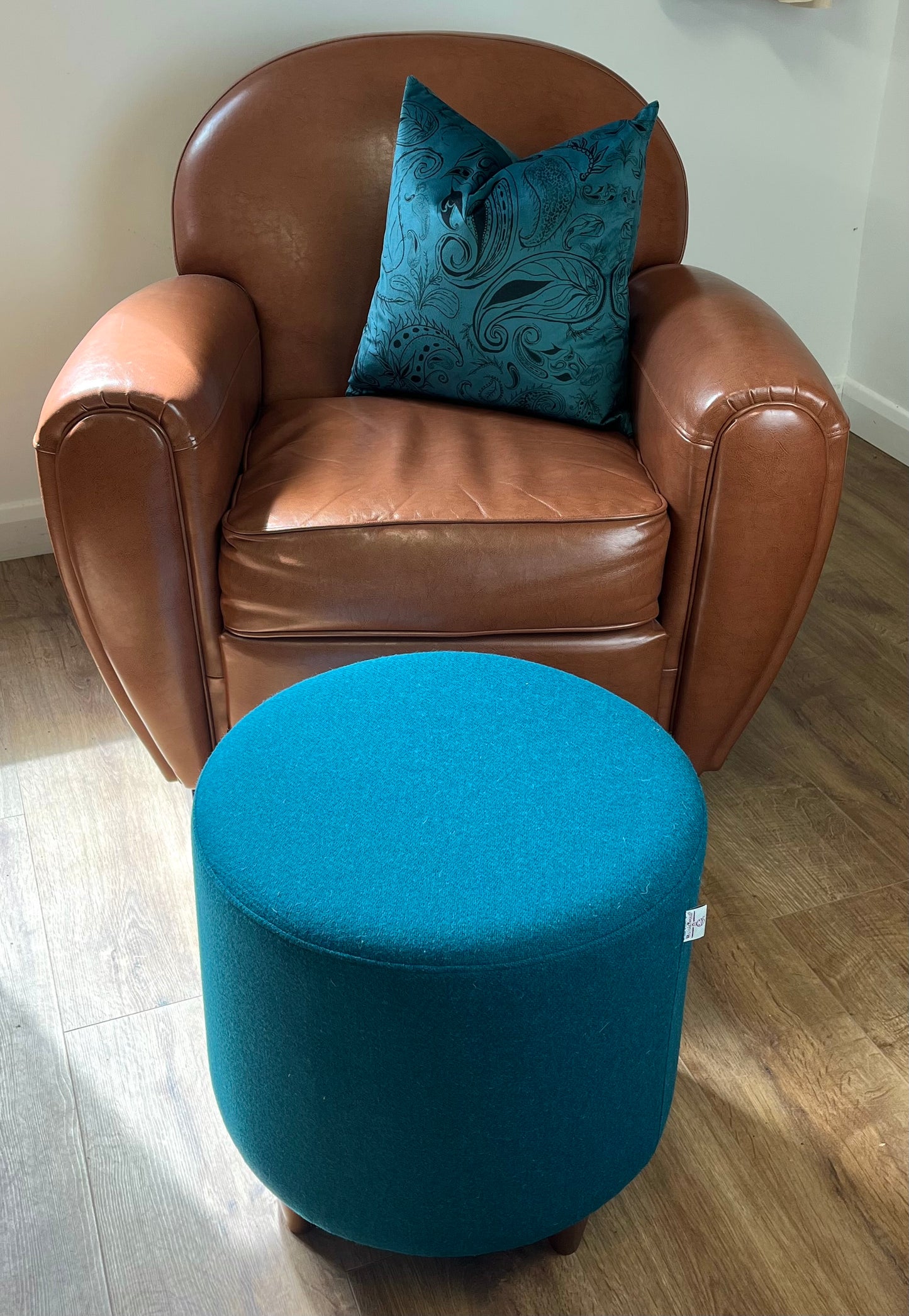 Teal Harris Tweed Chunky Table Footstool