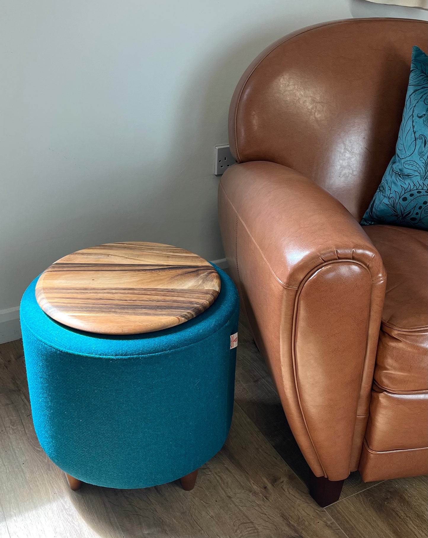 Teal Harris Tweed Chunky Table Footstool