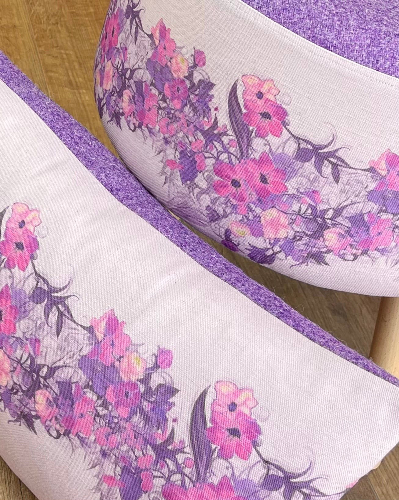 Lilac Vines Linen and Harris Tweed Oblong Cushion