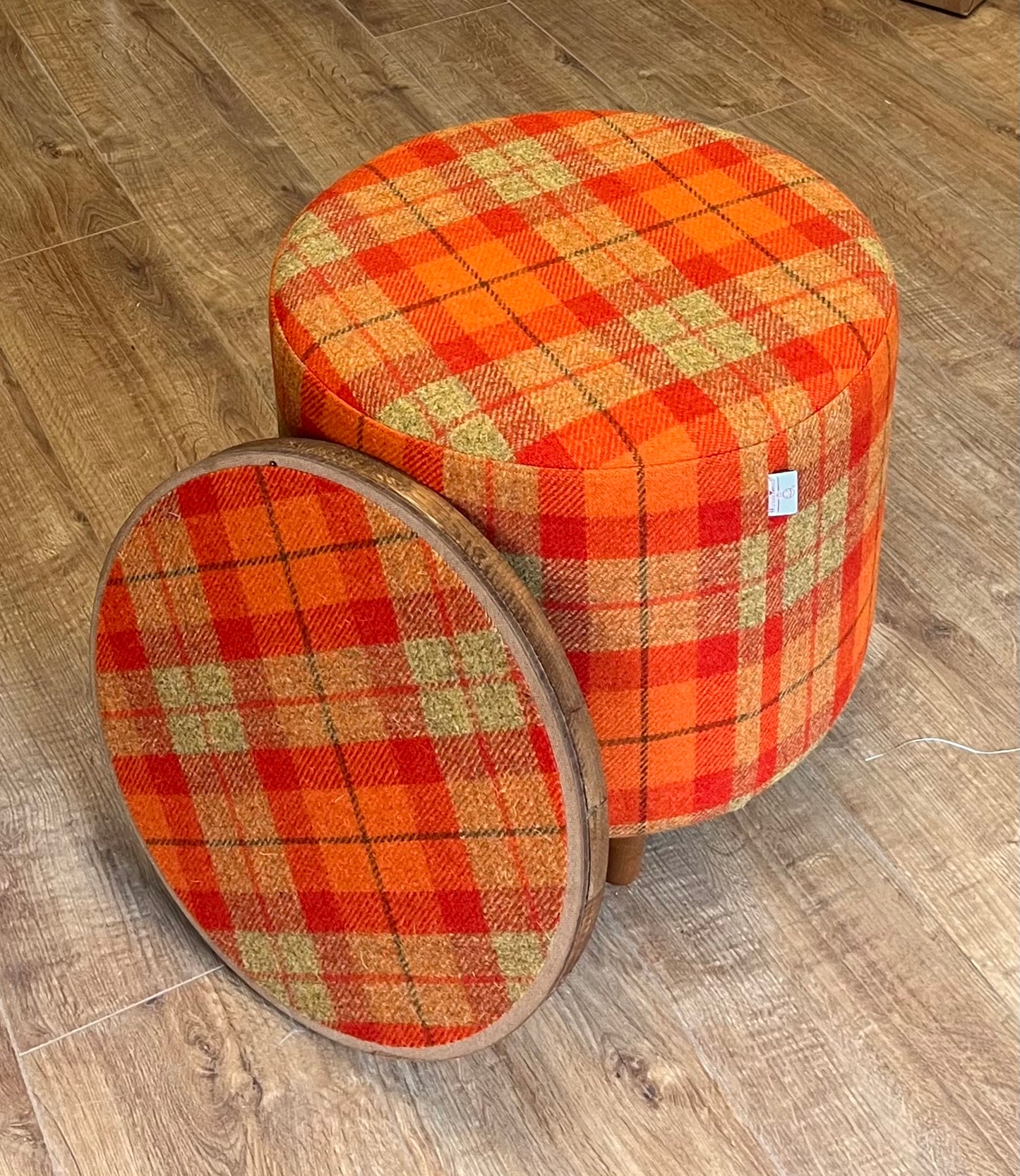 Macallan Oak Whisky Barrel Top Harris Tweed 'Wee Dram' Table Footstool