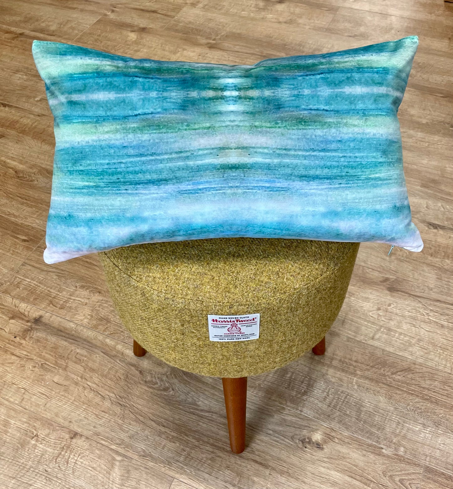 Emerald Sea Velvet and Harris Tweed Oblong Cushion
