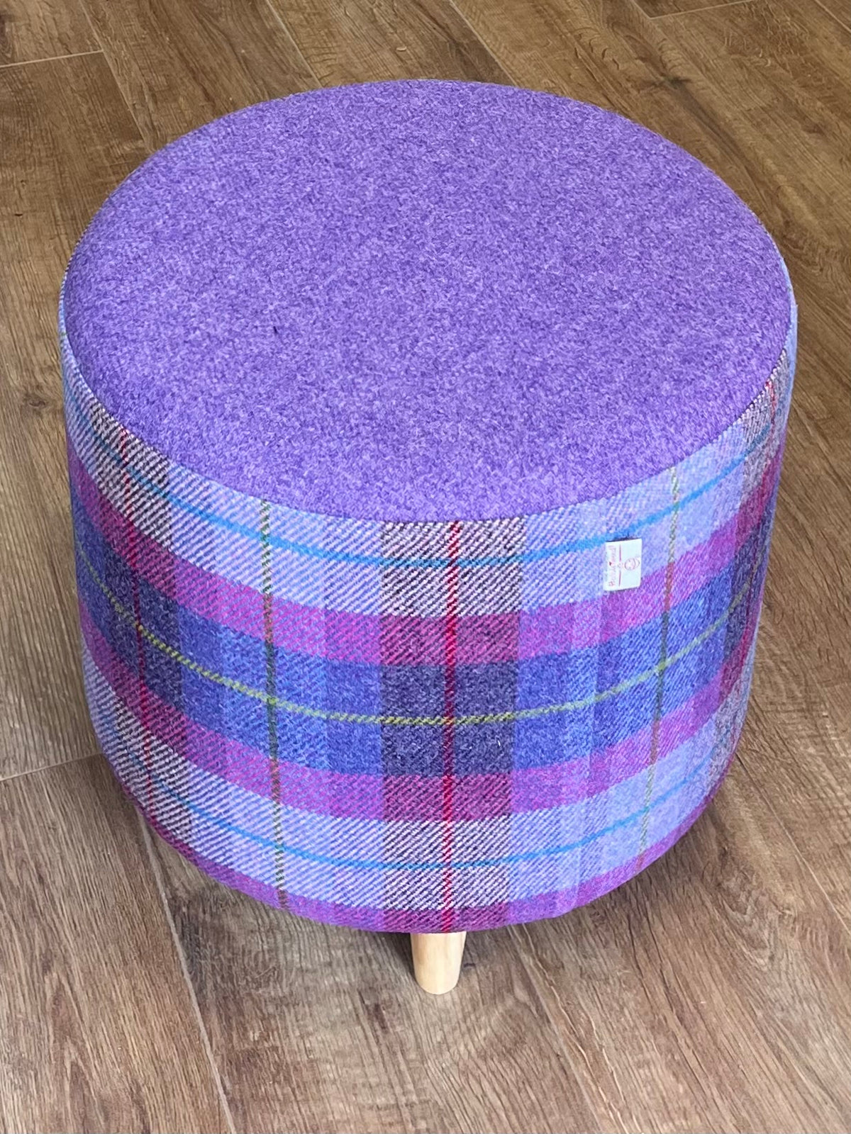 Lilac and Purple Tartan Harris Tweed Chunky Footstool