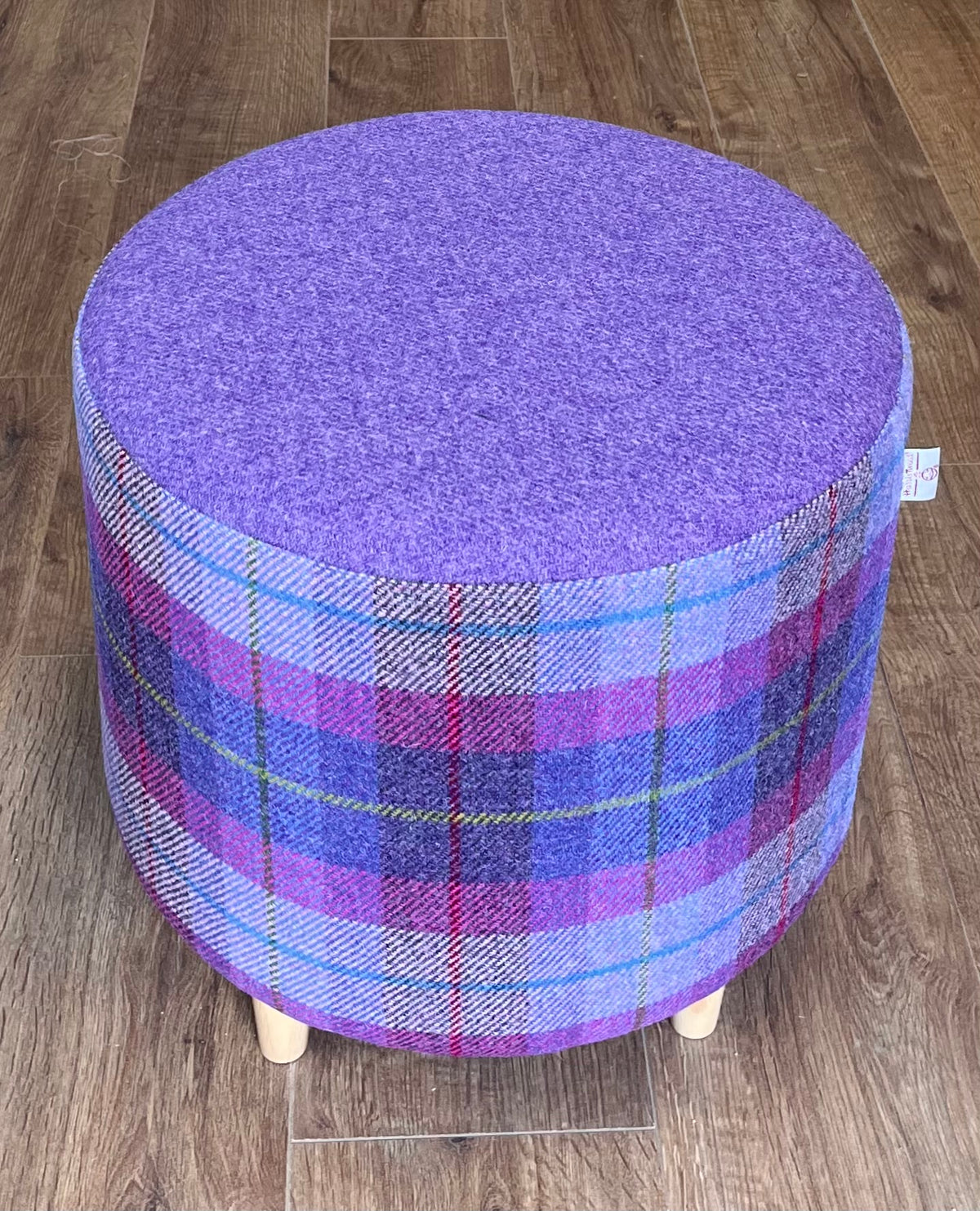 Lilac and Purple Tartan Harris Tweed Chunky Footstool