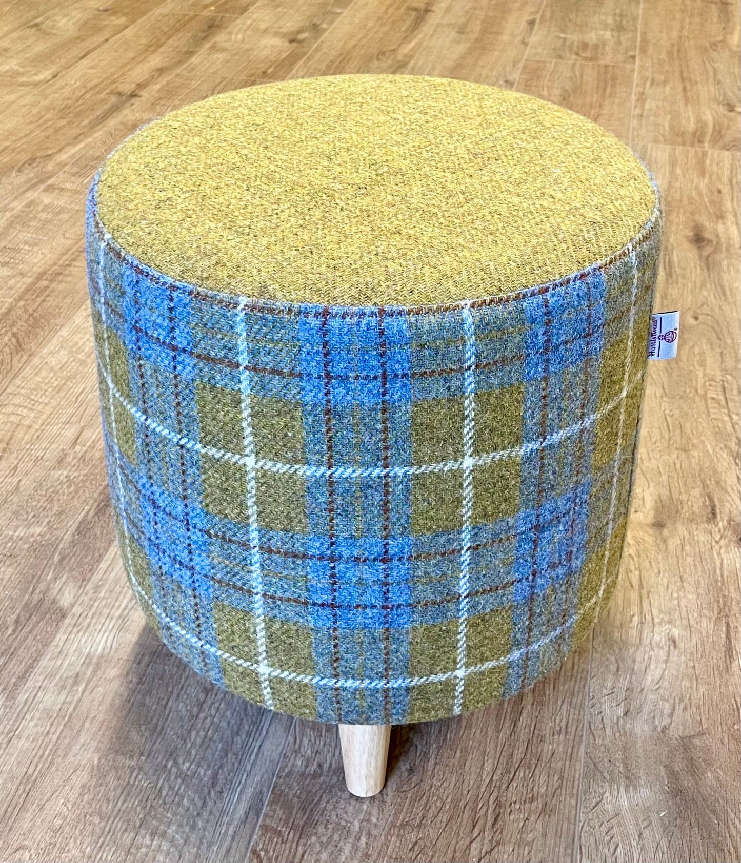 Mustard and Tartan Harris Tweed Footstool