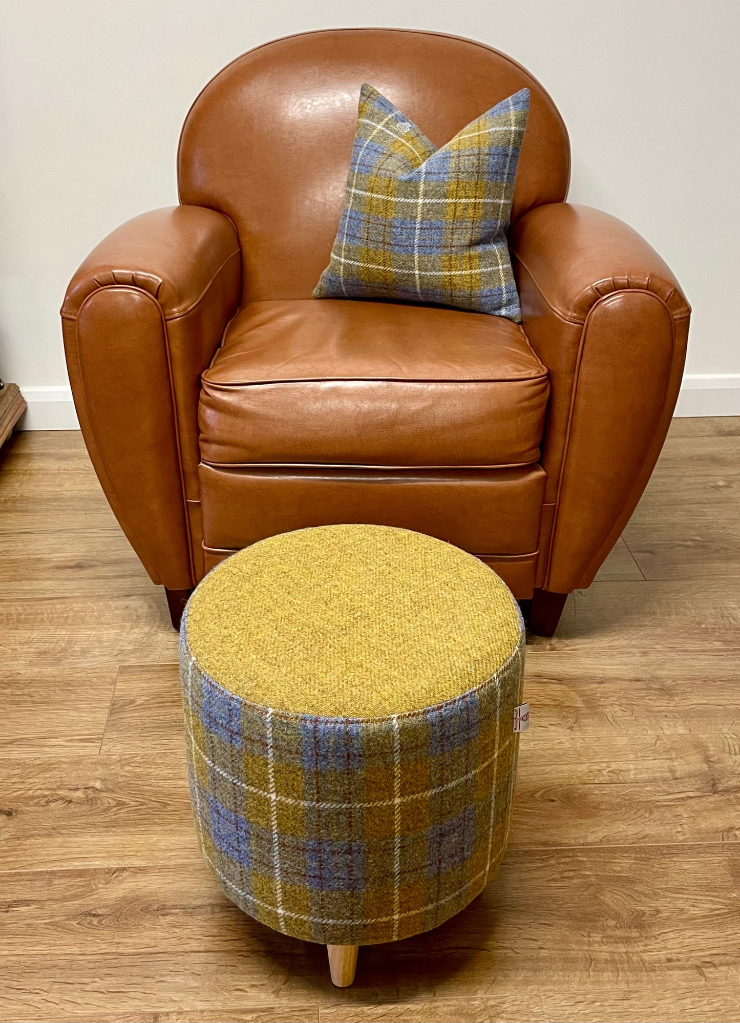 Mustard and Tartan Harris Tweed Footstool