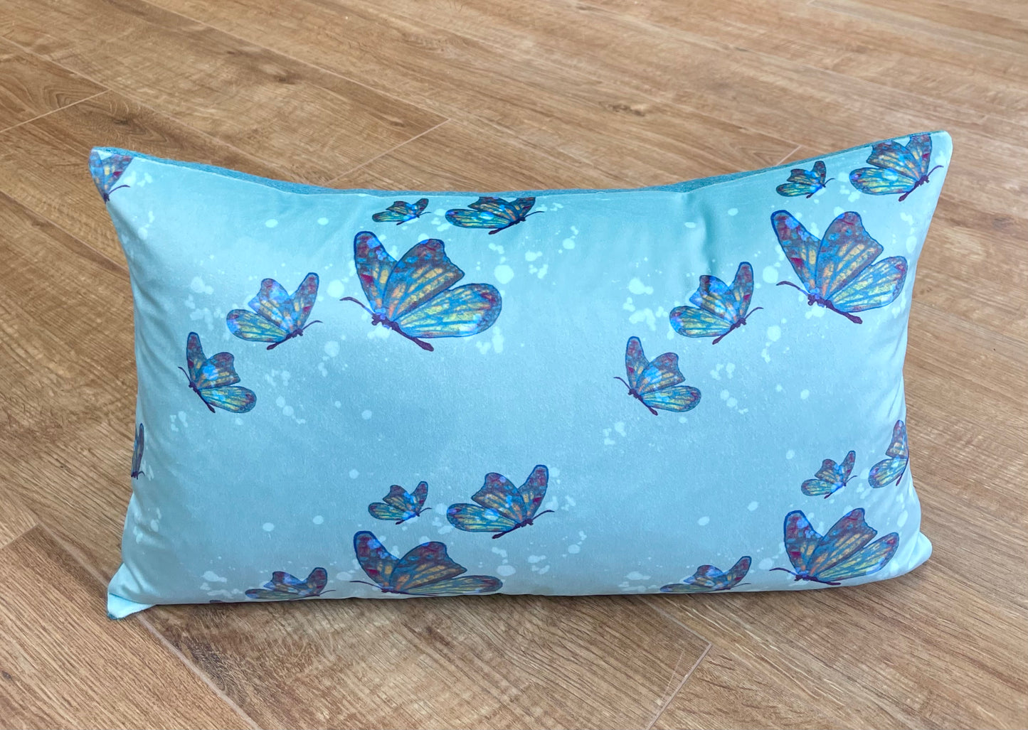 Butterflies in Rain Velvet and Turquoise Harris Tweed Oblong Cushion