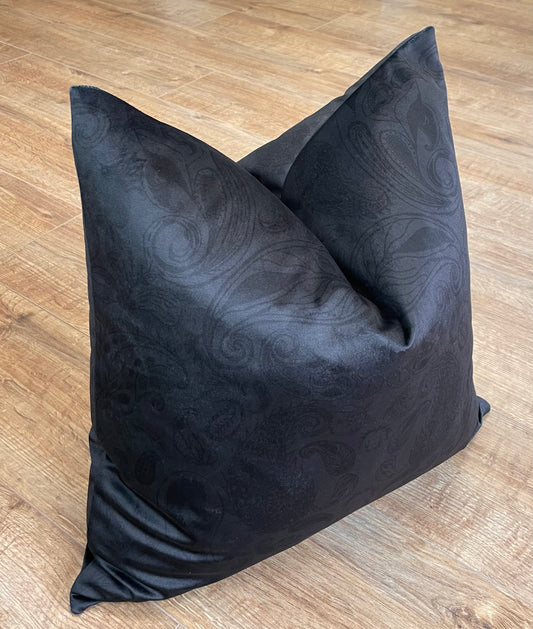 Black Paisley Print Velvet Cushion 20”