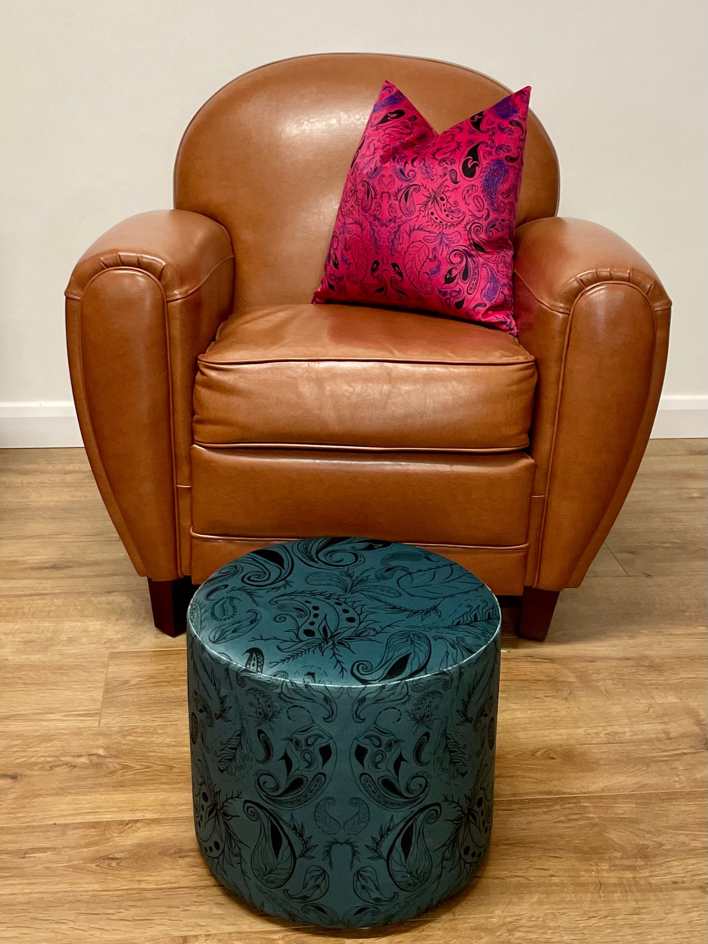 Neon Pink Paisley Print Velvet Cushion 18”