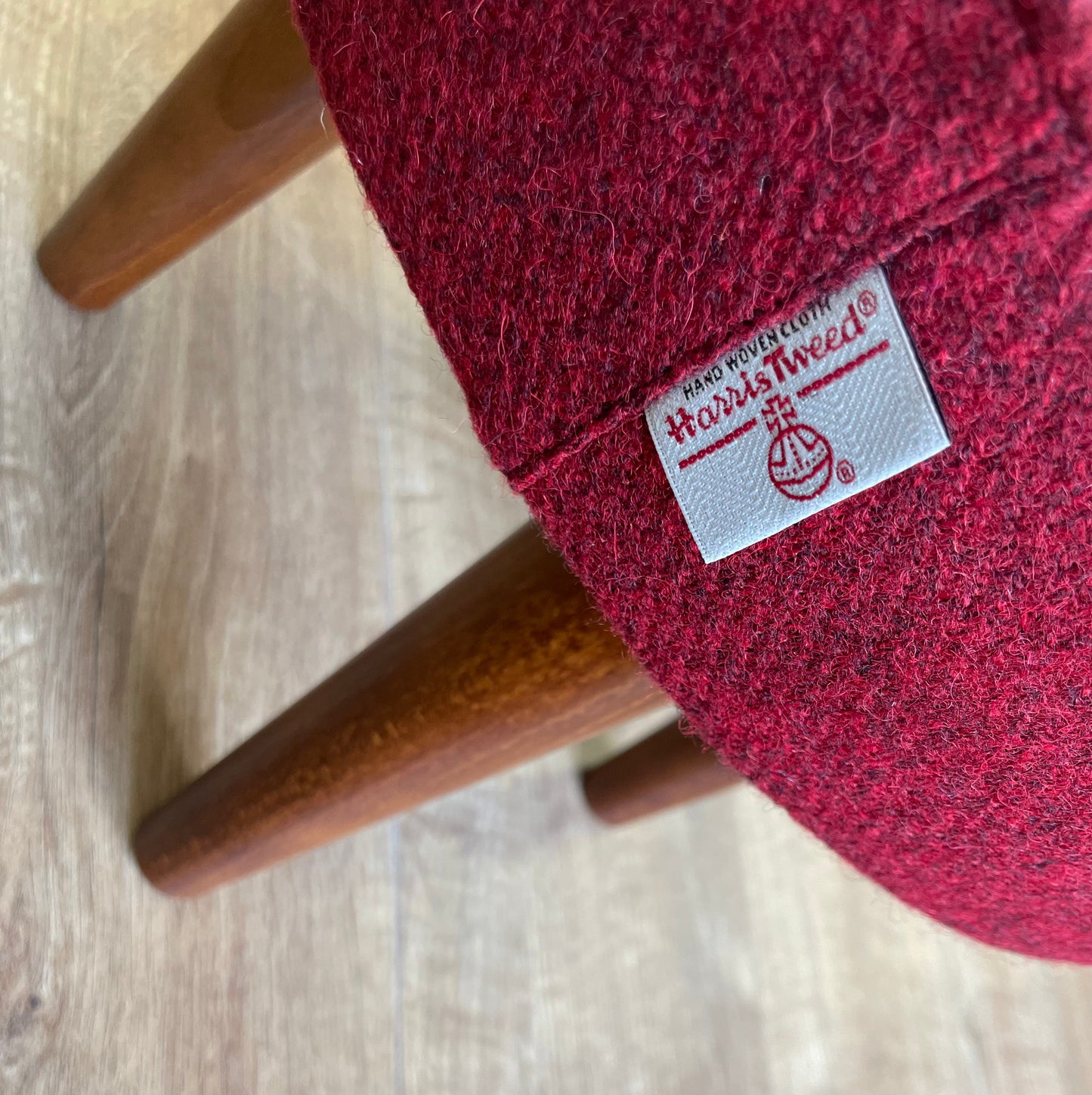 Butterfly Thistles on Black Velvet and Red Harris Tweed Small Footstool
