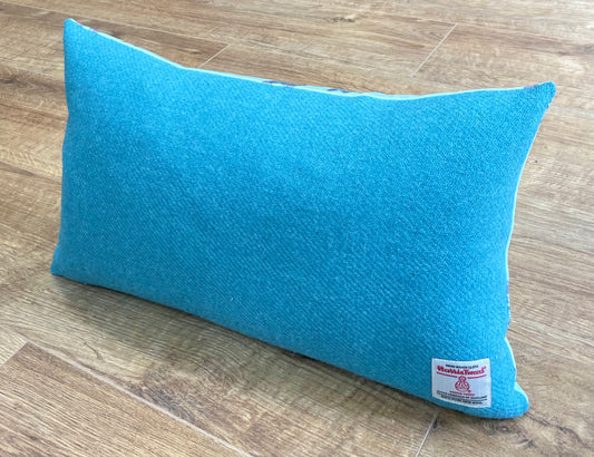Butterflies in Rain Velvet and Turquoise Harris Tweed Oblong Cushion