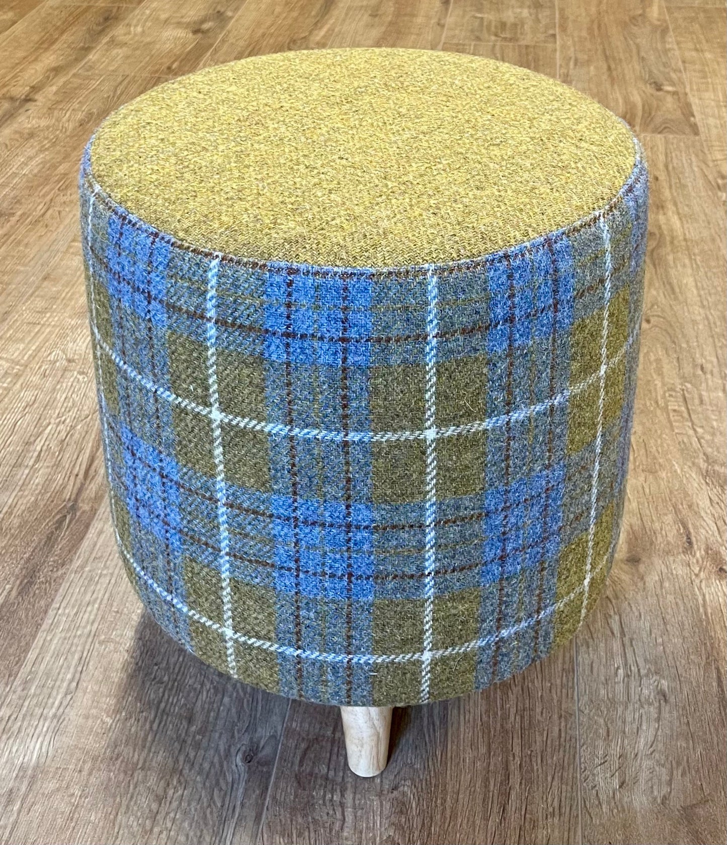 Mustard and Tartan Harris Tweed Footstool
